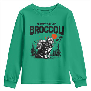 Quest Squad Broccoli Cat Youth Sweatshirt Funny Hiking Adventure Cute Camping Feline TS02 Irish Green Print Your Wear