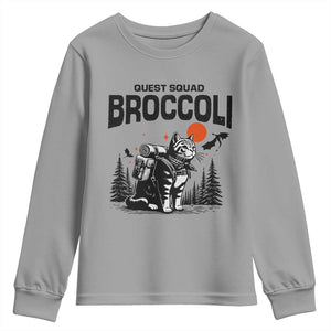 Quest Squad Broccoli Cat Youth Sweatshirt Funny Hiking Adventure Cute Camping Feline TS02 Sport Gray Print Your Wear