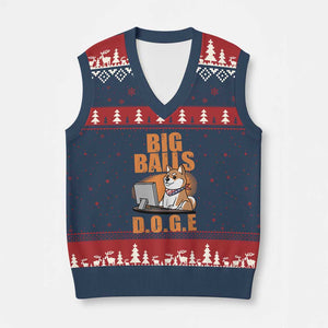 Funny Big Balls D.O.G.E V-Neck Knit Sweater Vest DOGE Shiba TS02 Navy Red Print Your Wear