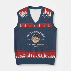 Funny Doug's Winter Party V-Neck Knit Sweater Vest February 18th 4pm Until The Cops Arrive TS02 Navy Red Print Your Wear