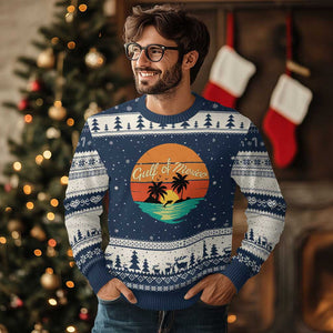 Gulf Of Mexico Ugly Christmas Sweater Forever Beach Palms Summer Vacation TS02 Navy Beige Print Your Wear