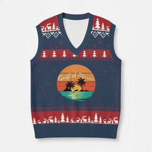 Gulf Of Mexico V-Neck Knit Sweater Vest Forever Beach Palms Summer Vacation TS02 Navy Red Print Your Wear