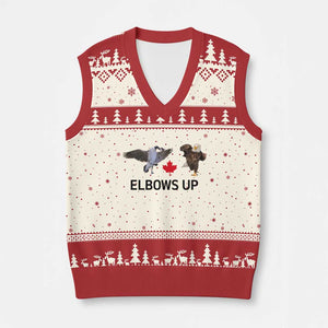 Elbows Up V-Neck Knit Sweater Vest Canada Goose Vs Eagle Maple Leaf TS02 Beige Red Print Your Wear