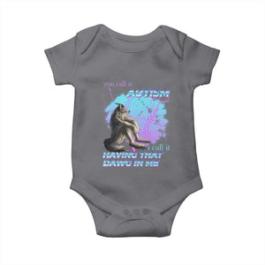 Funny Autistic Alpha Wolf Meme Baby Onesie You Call It Autism I Call It Having That Dawg In Me TS02 Charcoal Print Your Wear