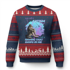 Funny Autistic Alpha Wolf Meme Ugly Christmas Sweater You Call It Autism I Call It Having That Dawg In Me TS02 Navy Red Print Your Wear