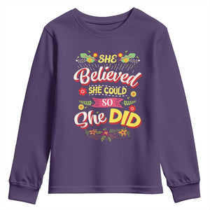 She Believed She Could So She Did Youth Sweatshirt TS02 Purple Print Your Wear
