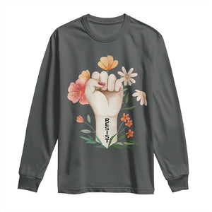 Empowered Women Long Sleeve Shirt Resist Raised Fist Retro Boho TS02 Dark Heather Print Your Wear