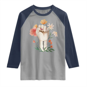 Empowered Women Raglan Shirt Resist Raised Fist Retro Boho TS02 Sport Gray Navy Print Your Wear