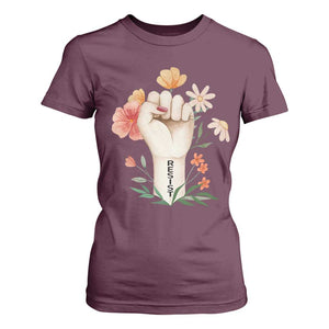 Empowered Women T Shirt For Women Resist Raised Fist Retro Boho TS02 Maroon Print Your Wear