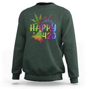 Happy 420 Sweatshirt Happy 420 Day Cannabis Weed Marijuana Leaf Lovers Men Women TS02 Dark Forest Green Printyourwear