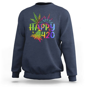 Happy 420 Sweatshirt Happy 420 Day Cannabis Weed Marijuana Leaf Lovers Men Women TS02 Navy Printyourwear