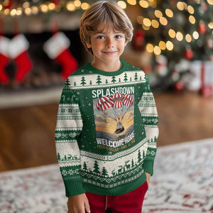 2026 Lunar Mission Splashdown Welcome Home Ugly Christmas Sweater Pacific Ocean April 10 Vintage Capsule Recovery Graphic TS02 Forest Green Beige Print Your Wear