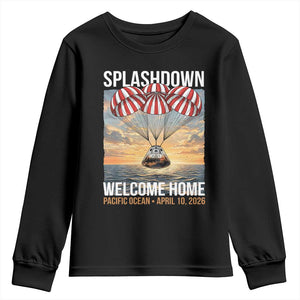 2026 Lunar Mission Splashdown Welcome Home Youth Sweatshirt Pacific Ocean April 10 Vintage Capsule Recovery Graphic TS02 Black Print Your Wear
