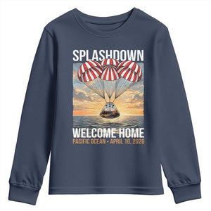 2026 Lunar Mission Splashdown Welcome Home Youth Sweatshirt Pacific Ocean April 10 Vintage Capsule Recovery Graphic TS02 Navy Print Your Wear