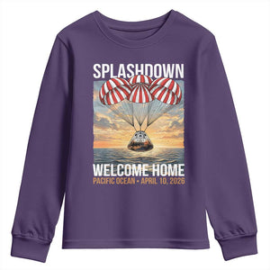 2026 Lunar Mission Splashdown Welcome Home Youth Sweatshirt Pacific Ocean April 10 Vintage Capsule Recovery Graphic TS02 Purple Print Your Wear