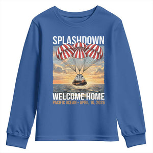 2026 Lunar Mission Splashdown Welcome Home Youth Sweatshirt Pacific Ocean April 10 Vintage Capsule Recovery Graphic TS02 Royal Blue Print Your Wear
