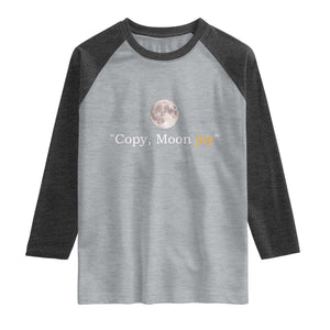 Copy Moon Joy Space Minimalist Raglan Shirt 2026 Lunar Mission Success TS02 Heather Gray Heather Charcoal Print Your Wear