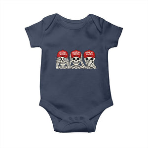 See No Crimes Hear No Truth Speak No Facts Skeletons Baby Onesie Political Satire Three Wise Monkeys Graphic TS02 Navy Print Your Wear