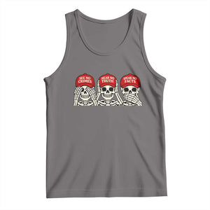 See No Crimes Hear No Truth Speak No Facts Skeletons Tank Top Political Satire Three Wise Monkeys Graphic TS02 Deep Heather Print Your Wear