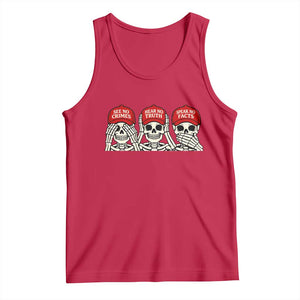 See No Crimes Hear No Truth Speak No Facts Skeletons Tank Top Political Satire Three Wise Monkeys Graphic TS02 Red Print Your Wear