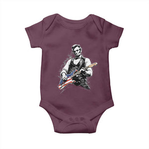 Rockin Abe Abraham Lincoln Playing Electric Guitar Baby Onesie Patriotic Music Rocker Mashup 4th of July Celebration TS02 Maroon Print Your Wear