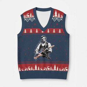 Rockin Abe Abraham Lincoln Playing Electric Guitar V-Neck Knit Sweater Vest Patriotic Music Rocker Mashup 4th of July Celebration TS02 Navy Red Print Your Wear