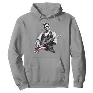 Rockin Abe Abraham Lincoln Playing Electric Guitar Hoodie Patriotic Music Rocker Mashup 4th of July Celebration TS02 Sport Gray Print Your Wear