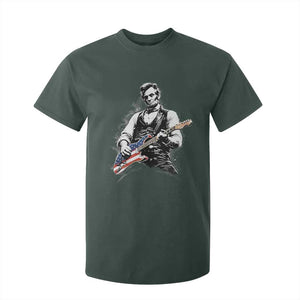 Rockin Abe Abraham Lincoln Playing Electric Guitar T Shirt For Kid Patriotic Music Rocker Mashup 4th of July Celebration TS02 Dark Forest Green Print Your Wear
