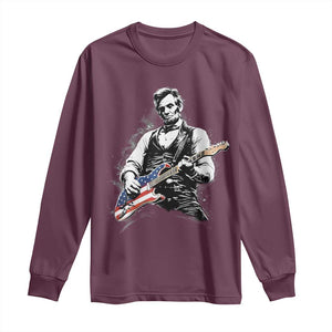 Rockin Abe Abraham Lincoln Playing Electric Guitar Long Sleeve Shirt Patriotic Music Rocker Mashup 4th of July Celebration TS02 Maroon Print Your Wear