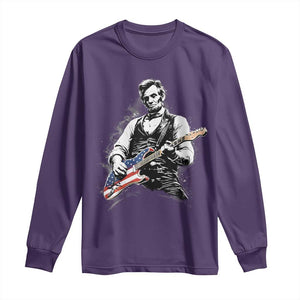 Rockin Abe Abraham Lincoln Playing Electric Guitar Long Sleeve Shirt Patriotic Music Rocker Mashup 4th of July Celebration TS02 Purple Print Your Wear