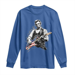 Rockin Abe Abraham Lincoln Playing Electric Guitar Long Sleeve Shirt Patriotic Music Rocker Mashup 4th of July Celebration TS02 Royal Blue Print Your Wear