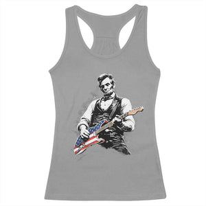 Rockin Abe Abraham Lincoln Playing Electric Guitar Racerback Tank Top Patriotic Music Rocker Mashup 4th of July Celebration TS02 Sport Gray Print Your Wear