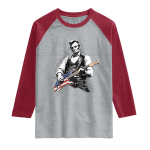 Rockin Abe Abraham Lincoln Playing Electric Guitar Raglan Shirt Patriotic Music Rocker Mashup 4th of July Celebration TS02 Heather Gray Heather Red Print Your Wear