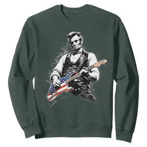 Rockin Abe Abraham Lincoln Playing Electric Guitar Sweatshirt Patriotic Music Rocker Mashup 4th of July Celebration TS02 Dark Forest Green Print Your Wear
