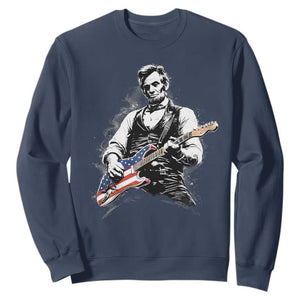 Rockin Abe Abraham Lincoln Playing Electric Guitar Sweatshirt Patriotic Music Rocker Mashup 4th of July Celebration TS02 Navy Print Your Wear