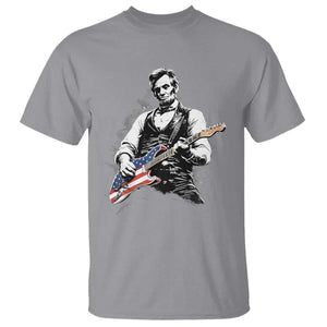 Rockin Abe Abraham Lincoln Playing Electric Guitar T Shirt Patriotic Music Rocker Mashup 4th of July Celebration TS02 Sport Gray Print Your Wear