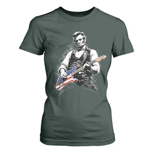 Rockin Abe Abraham Lincoln Playing Electric Guitar T Shirt For Women Patriotic Music Rocker Mashup 4th of July Celebration TS02 Dark Forest Green Print Your Wear
