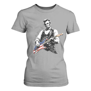Rockin Abe Abraham Lincoln Playing Electric Guitar T Shirt For Women Patriotic Music Rocker Mashup 4th of July Celebration TS02 Sport Gray Print Your Wear