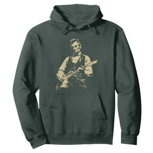 Vintage Rockin Abe Abraham Lincoln Playing Electric Guitar Hoodie Patriotic Music Rocker Mashup 4th of July Celebration TS02 Dark Forest Green Print Your Wear