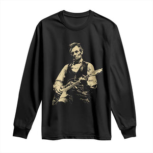 Vintage Rockin Abe Abraham Lincoln Playing Electric Guitar Long Sleeve Shirt Patriotic Music Rocker Mashup 4th of July Celebration TS02 Black Print Your Wear
