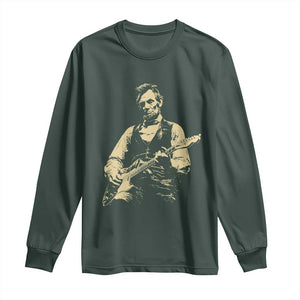 Vintage Rockin Abe Abraham Lincoln Playing Electric Guitar Long Sleeve Shirt Patriotic Music Rocker Mashup 4th of July Celebration TS02 Dark Forest Green Print Your Wear