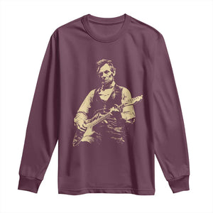 Vintage Rockin Abe Abraham Lincoln Playing Electric Guitar Long Sleeve Shirt Patriotic Music Rocker Mashup 4th of July Celebration TS02 Maroon Print Your Wear