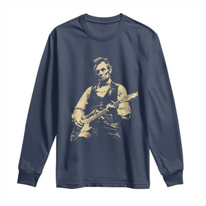 Vintage Rockin Abe Abraham Lincoln Playing Electric Guitar Long Sleeve Shirt Patriotic Music Rocker Mashup 4th of July Celebration TS02 Navy Print Your Wear