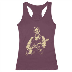 Vintage Rockin Abe Abraham Lincoln Playing Electric Guitar Racerback Tank Top Patriotic Music Rocker Mashup 4th of July Celebration TS02 Maroon Print Your Wear