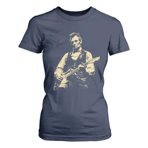 Vintage Rockin Abe Abraham Lincoln Playing Electric Guitar T Shirt For Women Patriotic Music Rocker Mashup 4th of July Celebration TS02 Navy Print Your Wear