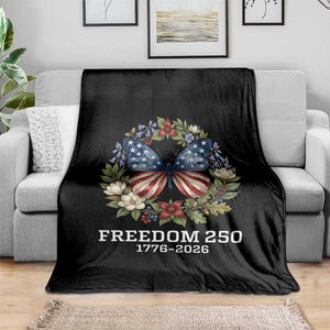 Freedom 250 Years American Flag Butterfly Throw Blanket Floral Wreath Patriotic 1776-2026 Semiquincentennial Celebration TS02 Print Your Wear