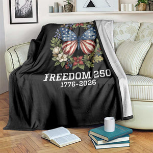 Freedom 250 Years American Flag Butterfly Throw Blanket Floral Wreath Patriotic 1776-2026 Semiquincentennial Celebration TS02 Print Your Wear