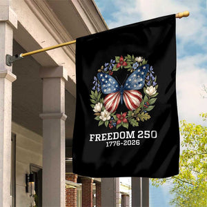 Freedom 250 Years American Flag Butterfly Garden Flag Floral Wreath Patriotic 1776-2026 Semiquincentennial Celebration TS02 Print Your Wear
