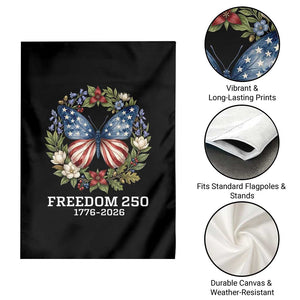 Freedom 250 Years American Flag Butterfly Garden Flag Floral Wreath Patriotic 1776-2026 Semiquincentennial Celebration TS02 Print Your Wear