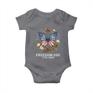 Freedom 250 Years American Flag Butterfly Baby Onesie Floral Wreath Patriotic 1776-2026 Semiquincentennial Celebration TS02 Charcoal Print Your Wear